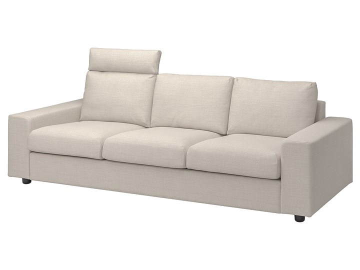 IKEA VIMLE Sofa 3-osobowa, z zagłówkiem z szerokimi podłokietnikami/Gunnared beżowy, Wysokość z zagł ...