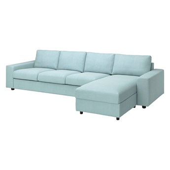 IKEA VIMLE Sofa 4-osobowa z szezlongiem, z szerokimi podłokietnikami/Saxemara jasnoniebieski, Wysokość z poduchami oparcia: 83 cm