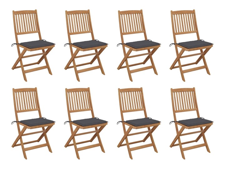 vidaXL Składane krzesła ogrodowe z poduszkami, 8 szt., drewno akacjowe Tworzywo sztuczne Krzesło składane Styl Nowoczesny