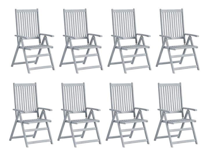 vidaXL Rozkładane krzesła ogrodowe z poduszkami, 8 szt., lita akacja Tworzywo sztuczne Drewno Krzesło składane Kolor Szary