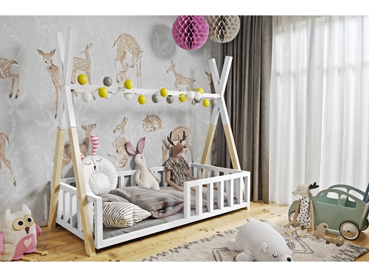 Łóżeczko dziecięce WIGWAM TIPI : Dodatki - ---, Powierzchnia spania łóżka - 80x160cm, Wybierz kolor - biały + sosna Drewno Kategoria Łóżka dla dzieci