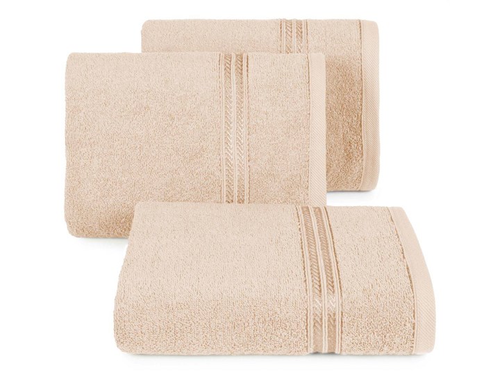 Ręcznik kąpielowy beżowy 70x140 frotte 450g/m2 elegancki, lśniąca bordiura, Lori 70x140 cm Bawełna Kategoria Ręczniki