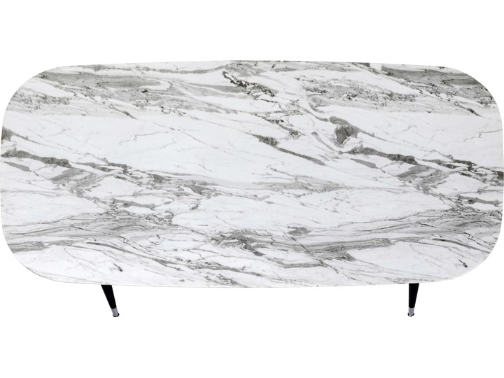 Stół szary blat z marmurowym wzorem czarne metalowe nogi 180x90 cm Stal Szkło Płyta MDF Rozkładanie