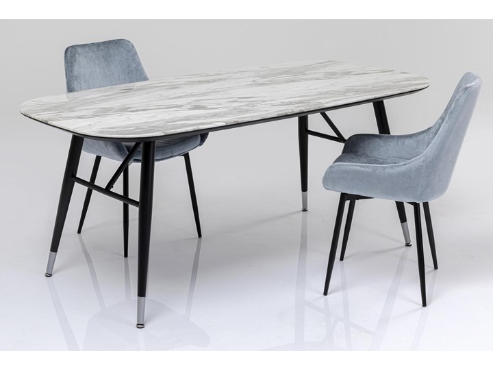 Stół szary blat z marmurowym wzorem czarne metalowe nogi 180x90 cm Kolor Biały Stal Szkło Płyta MDF Kolor Czarny