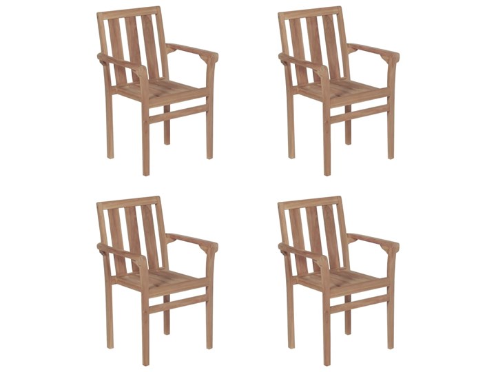 vidaXL Sztaplowane krzesła ogrodowe z poduszkami, 4 szt., tekowe Drewno Tworzywo sztuczne Kolor Szary Krzesło z podłokietnikami Kolor Brązowy