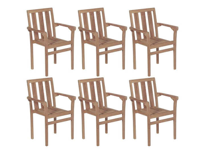vidaXL Sztaplowane krzesła ogrodowe z poduszkami, 6 szt., tekowe Tworzywo sztuczne Kolor Zielony Krzesło z podłokietnikami Drewno Kolor Brązowy
