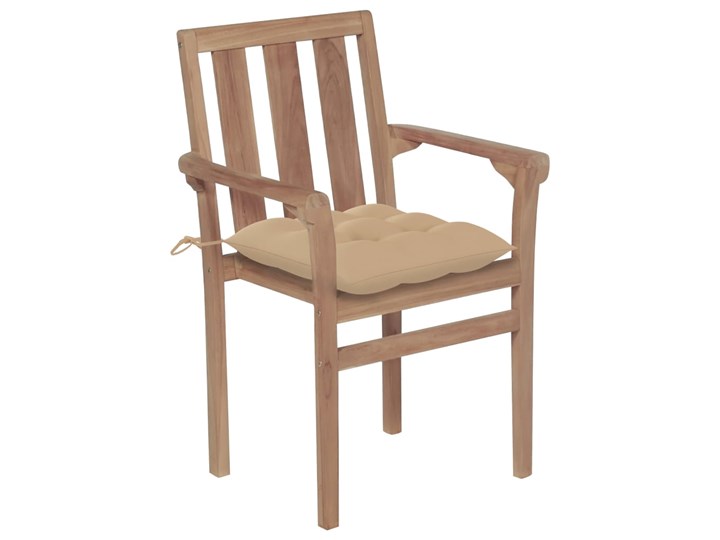 vidaXL Sztaplowane krzesła ogrodowe z poduszkami, 8 szt., tekowe Krzesło z podłokietnikami Tworzywo sztuczne Kolor Beżowy Drewno Kolor Biały