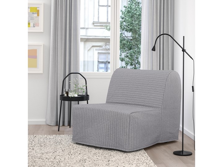 IKEA LYCKSELE LÖVÅS Fotel rozkładany, Knisa jasnoszary, Szerokość: 80 cm Bawełna Wysokość 87 cm Tkanina Głębokość 100 cm Tworzywo sztuczne Kategoria Fotele do salonu