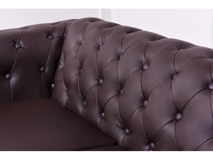 2 osobowa sofa Chester Lux, brązowa, skóra Szerokość 163 cm Chesterfield Głębokość 85 cm Wielkość Dwuosobowa