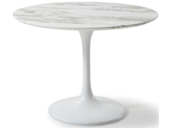 Stół okrągły biały z marmurowym wzorem Ø110x76 cm Tworzywo sztuczne Szkło Płyta MDF Rozkładanie