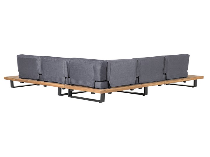 Zestaw mebli ogrodowych lite drewno akacjowe 5-osobowy szare poduchy modułowy narożnik stolik kawowy Aluminium Zestawy wypoczynkowe Zestawy modułowe Zestawy kawowe Styl Nowoczesny Tworzywo sztuczne Zawartość zestawu Sofa