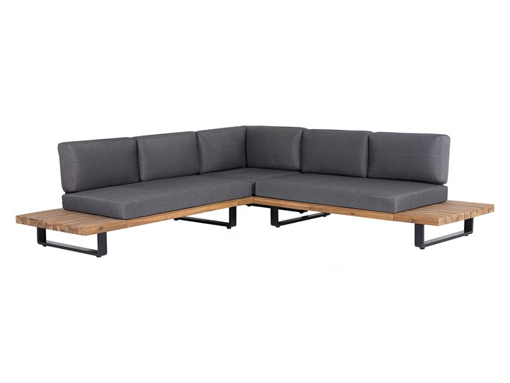 Zestaw mebli ogrodowych lite drewno akacjowe 5-osobowy szare poduchy modułowy narożnik stolik kawowy Aluminium Styl Nowoczesny Zestawy modułowe Zestawy wypoczynkowe Tworzywo sztuczne Zestawy kawowe Kategoria Zestawy mebli ogrodowych