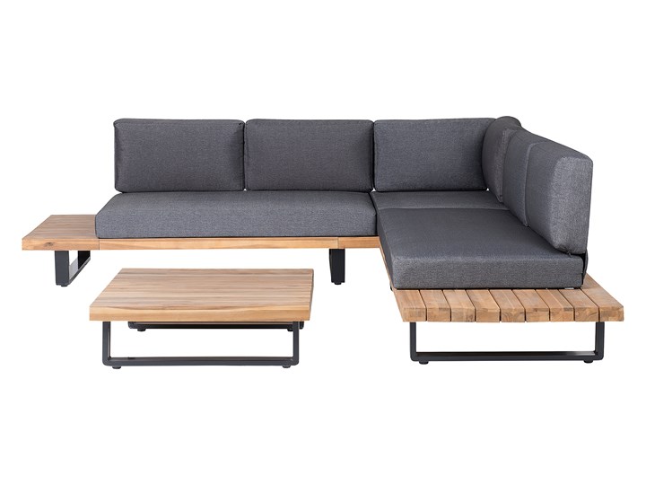 Zestaw mebli ogrodowych lite drewno akacjowe 5-osobowy szare poduchy modułowy narożnik stolik kawowy Zestawy wypoczynkowe Aluminium Zawartość zestawu Sofa Zestawy modułowe Zestawy kawowe Tworzywo sztuczne Kategoria Zestawy mebli ogrodowych