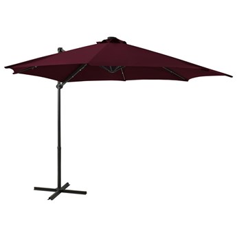 Emaga Parasol wiszący ze słupkiem i oświetleniem LED, bordowy, 300 cm