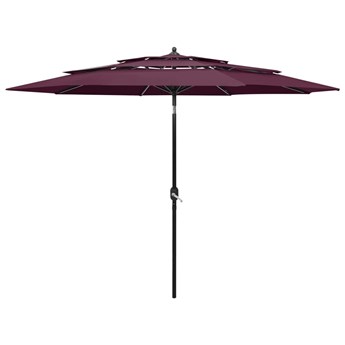 Emaga 3-poziomowy parasol na aluminiowym słupku, bordowy, 3 m