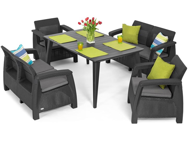 Meble ogrodowe CORFU FIESTA + LIMA 6-osobowy - grafit Rattan Tworzywo sztuczne Styl Nowoczesny Zestawy obiadowe Zawartość zestawu Sofa