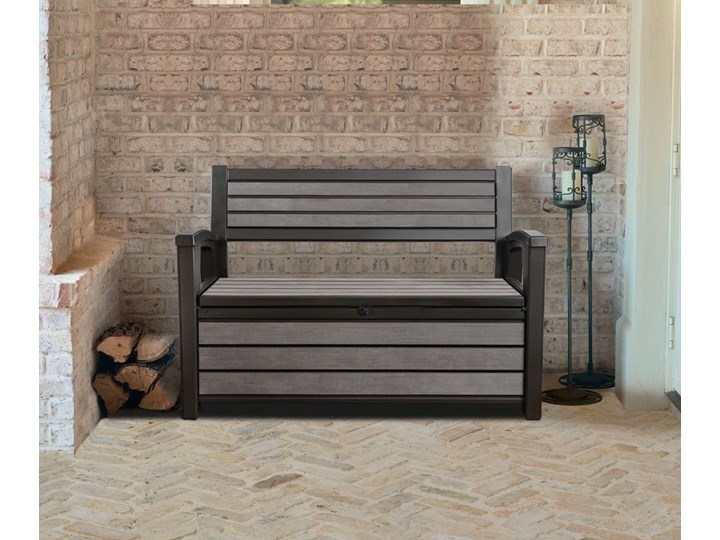 Ławka ogrodowa ze skrzynią HUDSON BENCH 227 l - brąz Drewno Tworzywo sztuczne Styl Minimalistyczny