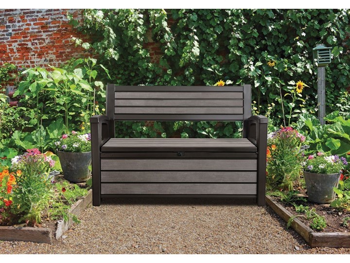 Ławka ogrodowa ze skrzynią HUDSON BENCH 227 l - brąz Drewno Tworzywo sztuczne Styl Minimalistyczny
