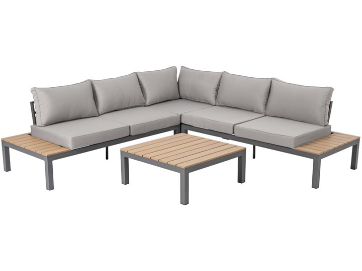 Narożnik ogrodowy aluminiowy BALI szaro-brązowy Zawartość zestawu Sofa Zestawy wypoczynkowe Aluminium Zawartość zestawu Stolik