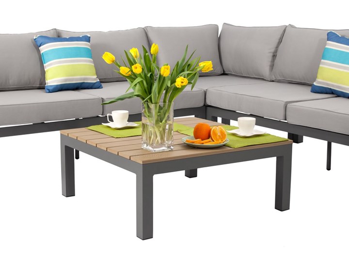 Narożnik ogrodowy aluminiowy BALI szaro-brązowy Zestawy wypoczynkowe Aluminium Zawartość zestawu Sofa Styl Nowoczesny
