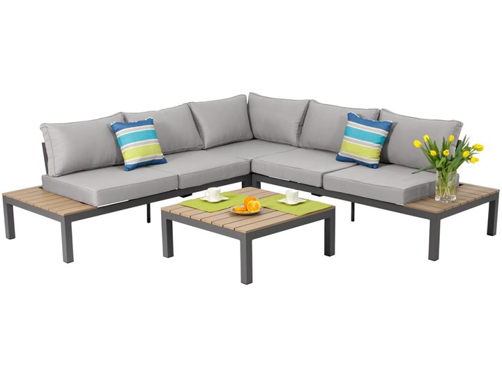 Narożnik ogrodowy aluminiowy BALI szaro-brązowy Aluminium Zestawy wypoczynkowe Styl Nowoczesny Zawartość zestawu Sofa