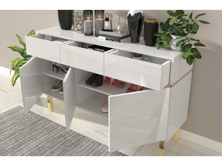 Elegancka biała komoda Dancan MAGICA ze złotymi dodatkami Wysokość 85 cm Kolor Biały