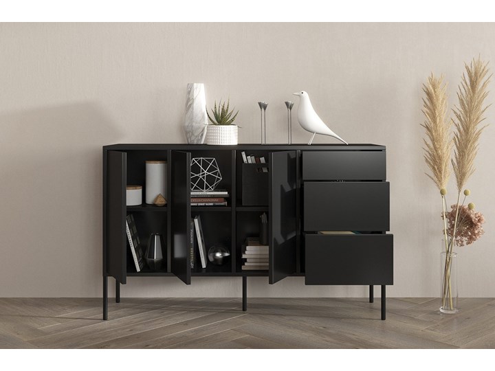 Czarna nowoczesna komoda Dancan MIRKA / szer. 130 cm - Promocja! Głębokość 40 cm Pomieszczenie Sypialnia Wysokość 78 cm Z szafkami i szufladami Styl Minimalistyczny