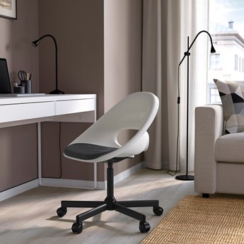 IKEA LOBERGET / MALSKÄR Krzesło obrotowe + poduszka, Biały czarny/ciemnoszary, Przetestowano dla: 110 kg