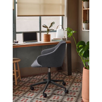Krzesło biurowe tapicerowane szare z podłokietnikami nogi czarne