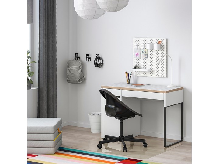 IKEA MICKE Biurko, Biały/antracyt, 105x50 cm Płyta MDF Szerokość 105 cm Kategoria Biurka
