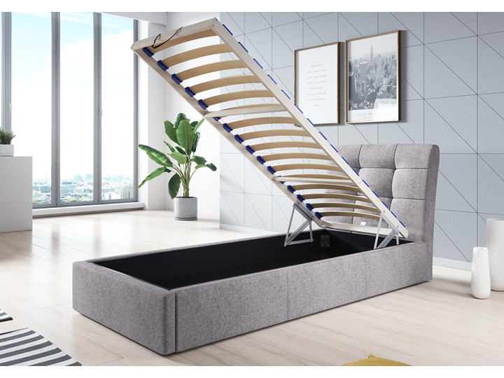 Łóżko jednoosobowe z pojemnikiem ALDO / kolory do wyboru Tkanina Kolor Granatowy Drewno Kategoria Łóżka do sypialni