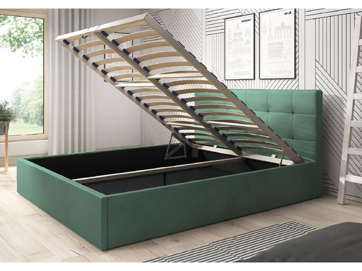 Łóżko do sypialni LAURA / z pojemnikiem na pościel Metal Łóżko tapicerowane Drewno Tkanina Kolor Granatowy
