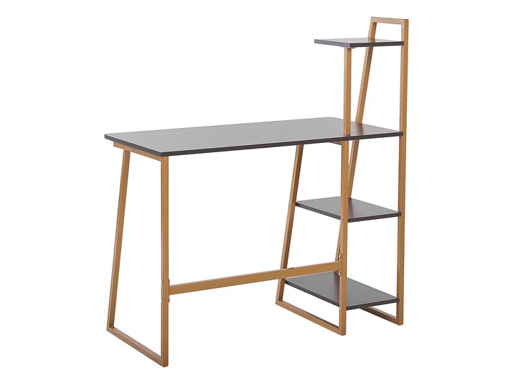 Biurko szare ze złotym metalowa rama 102 x 50 cm z 3 półkami w stylu glamour Głębokość 100 cm Biurko komputerowe Kategoria Biurka Płyta MDF Szerokość 100 cm Kolor Brązowy