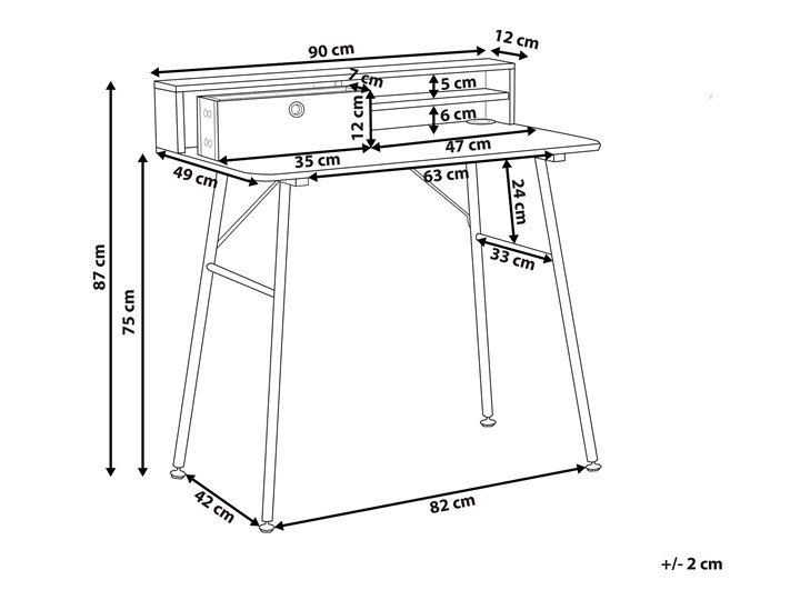 Biurko jasne drewno z czarnym metalowa rama 90 x 50 cm biurko komputerowe z połką i przegródką Płyta MDF Szerokość 90 cm Styl Nowoczesny Kategoria Biurka