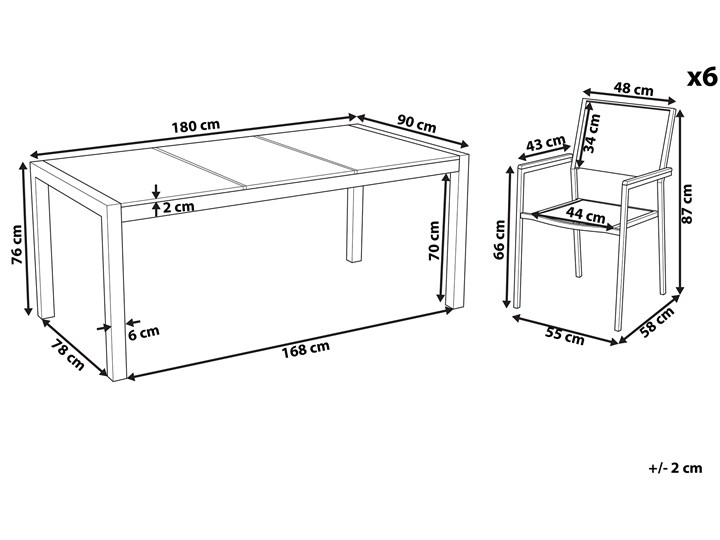 Zestaw mebli ogrodowych jadalniany czarny palony stół granit/bazalt 180 x 90 cm 6 krzeseł tekstylnych sztaplowanych Stal Stoły z krzesłami Tworzywo sztuczne Kategoria Zestawy mebli ogrodowych