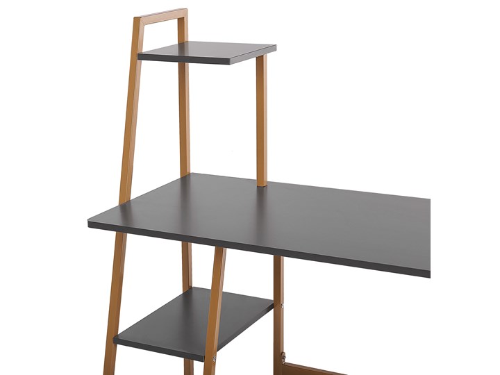 Biurko szare ze złotym metalowa rama 102 x 50 cm z 3 półkami w stylu glamour Głębokość 100 cm Kategoria Biurka Biurko komputerowe Płyta MDF Szerokość 100 cm Kolor Brązowy