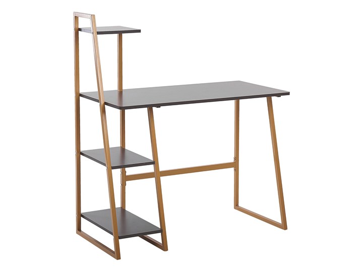 Biurko szare ze złotym metalowa rama 102 x 50 cm z 3 półkami w stylu glamour Szerokość 100 cm Głębokość 100 cm Biurko komputerowe Płyta MDF Kategoria Biurka