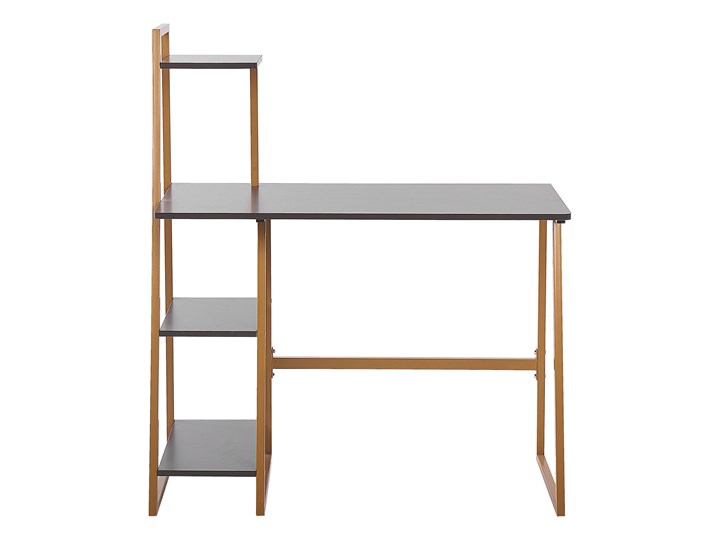 Biurko szare ze złotym metalowa rama 102 x 50 cm z 3 półkami w stylu glamour Biurko komputerowe Szerokość 100 cm Kategoria Biurka Głębokość 100 cm Płyta MDF Kolor Brązowy