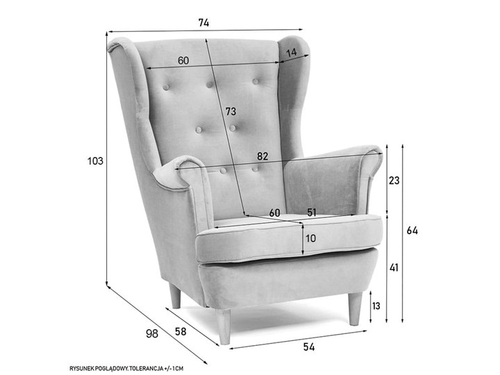 Fotel z podnóżkiem USZAK 3 / kolory do wyboru Wysokość 103 cm Fotel uszak Drewno Szerokość 74 cm Pomieszczenie Salon