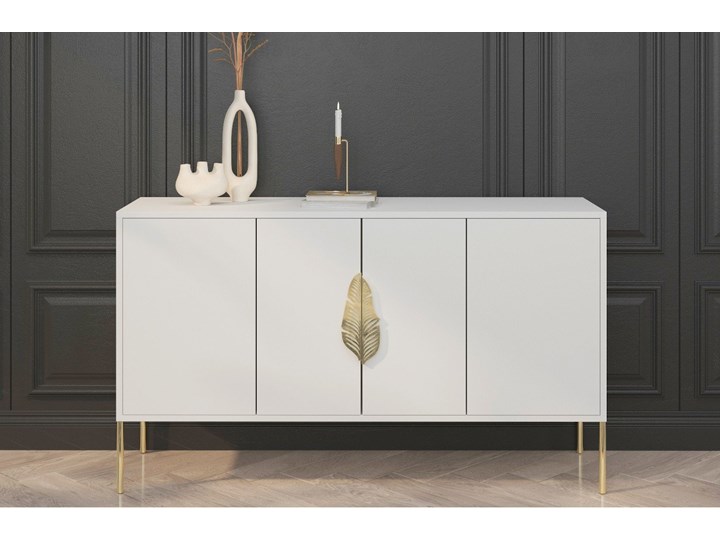 Biała komoda Skandica MERLIN ze złotymi dodatkami Wysokość 79 cm Kolor Biały Płyta MDF Głębokość 40 cm Szerokość 138 cm Styl Minimalistyczny