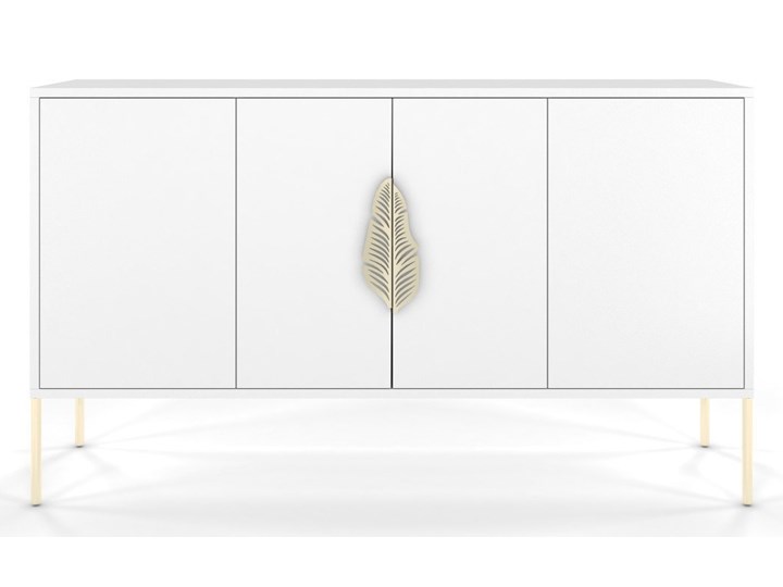 Biała komoda Skandica MERLIN ze złotymi dodatkami Wysokość 79 cm Głębokość 40 cm Płyta MDF Szerokość 138 cm Styl Minimalistyczny
