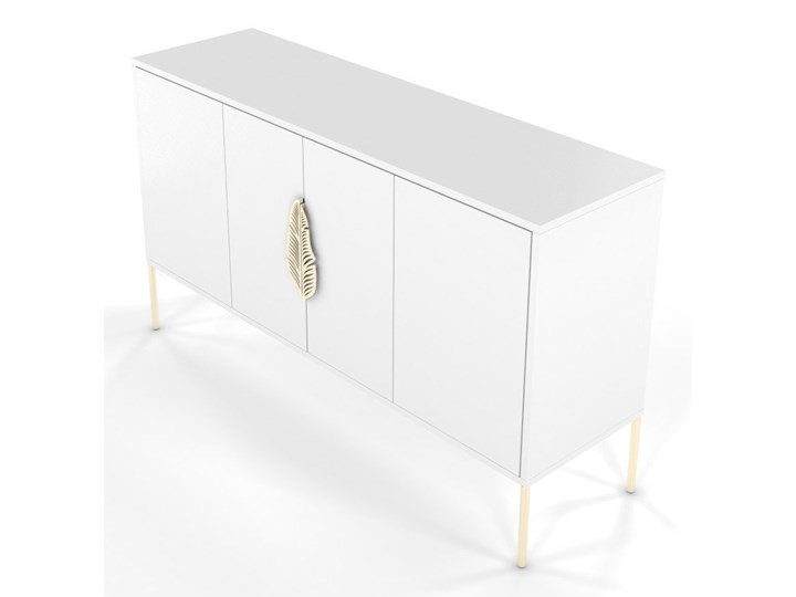 Biała komoda Skandica MERLIN ze złotymi dodatkami Szerokość 138 cm Wysokość 79 cm Płyta MDF Kolor Biały Głębokość 40 cm Styl Minimalistyczny