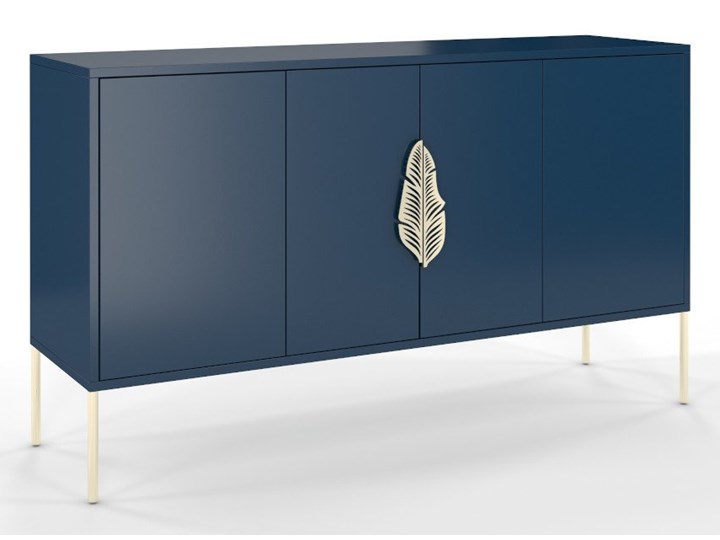 Granatowa komoda Skandica MERLIN ze złotymi dodatkami Szerokość 138 cm Wysokość 79 cm Płyta MDF Głębokość 40 cm Styl Nowoczesny Kategoria Komody
