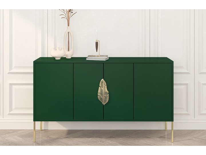 Zielona komoda Skandica MERLIN ze złotymi dodatkami Głębokość 40 cm Szerokość 138 cm Wysokość 79 cm Płyta MDF Kolor Zielony Styl Nowoczesny