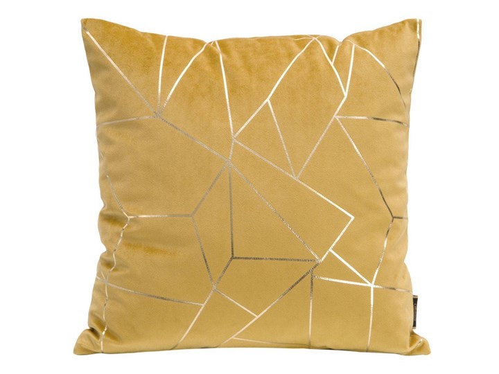 Poszewka na poduszkę musztardowa zdobiona lśniącym nadrukiem w rozmiarze 45x45 z miękkiej tkaniny velvet Poszewka dekoracyjna 45x45 cm Poliester Wzór Geometryczny Pomieszczenie Sypialnia