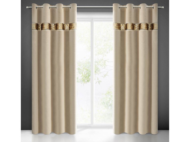 Zasłona gotowa welwet Bueno beżowa zdobiona cekinami 140x250 na przelotkach, kółkach, glamour 140x250 cm Typ Zasłony gotowe Poliester Kolor Beżowy