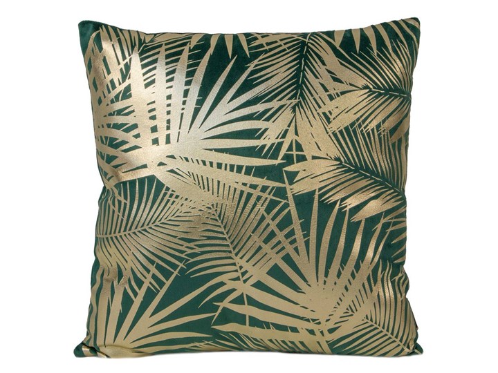 Poszewka na poduszkę zielona zdobiona złotym nadrukiem w rozmiarze 45x45 z miękkiej tkaniny velvet Poszewka dekoracyjna Kolor Zielony 45x45 cm Poliester Pomieszczenie Sypialnia
