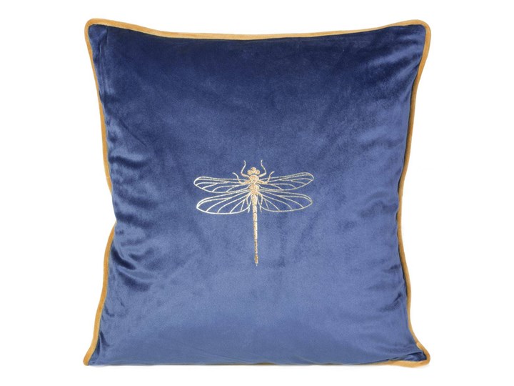Poszewka na poduszkę granatowa zdobiona złotym nadrukiem w rozmiarze 45x45 z miękkiej tkaniny velvet ważka Poszewka dekoracyjna Poliester 45x45 cm Kolor Granatowy Pomieszczenie Sypialnia