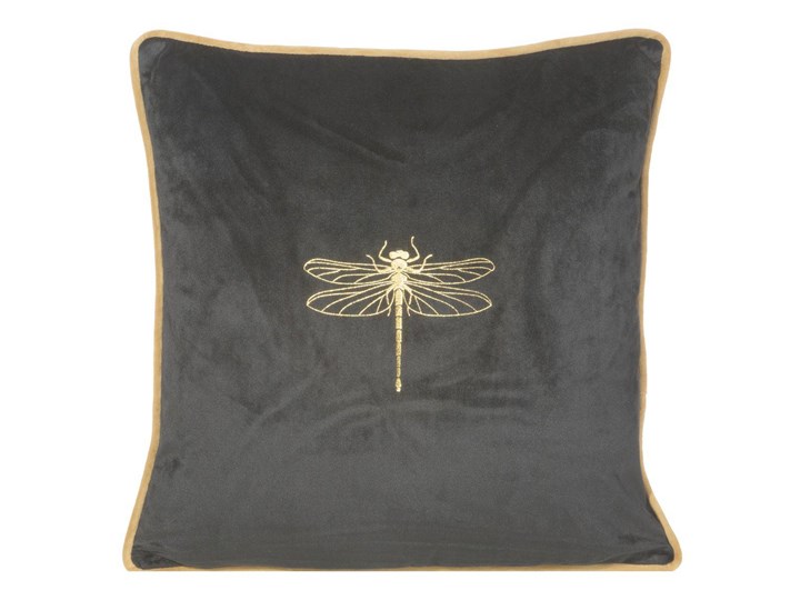 Poszewka na poduszkę czarna zdobiona złotym nadrukiem w rozmiarze 45x45 z miękkiej tkaniny velvet ważka Poszewka dekoracyjna Poliester Kolor Czarny 45x45 cm Wzór Z nadrukiem