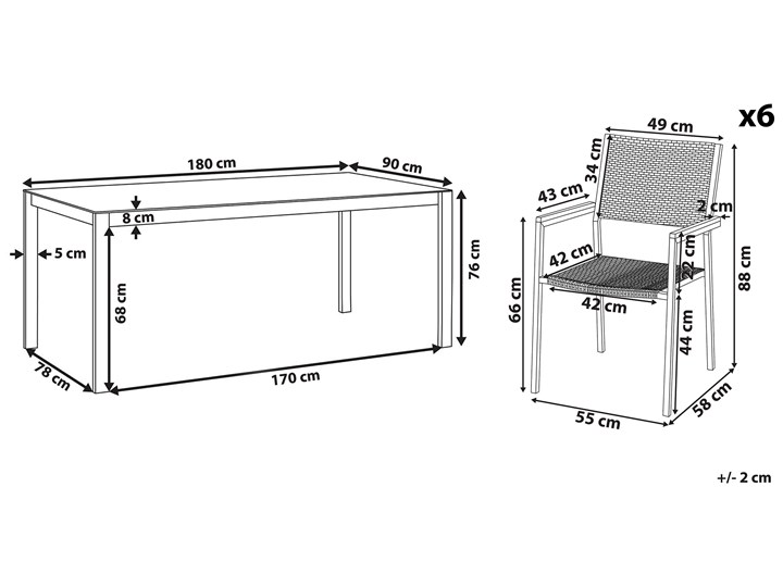 Zestaw mebli ogrodowych jadalniany czarny stół szkło hartowane 180 x 90 cm 6 krzeseł czarnych z technorattanu sztaplowanych Stal Stoły z krzesłami Kategoria Zestawy mebli ogrodowych Styl Nowoczesny